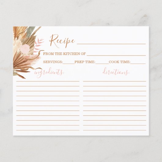 Terracotta boho Brautparty Rezept Karte (Vorderseite)