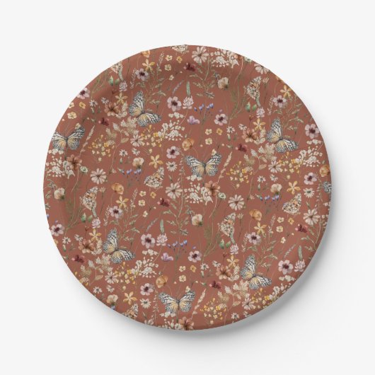 Terracotta Boho Butterflies Pappteller (Vorderseite)