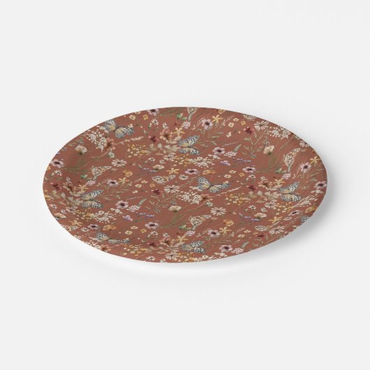 Terracotta Boho Butterflies Pappteller (Schrägansicht)