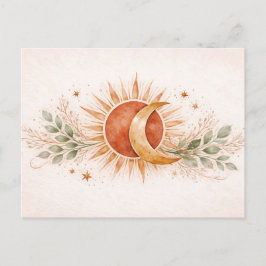 Terracotta Boho Celestial Sun Moon Botanical Postkarte