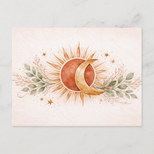 Terracotta Boho Celestial Sun Moon Botanical Postkarte (Vorderseite)