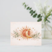 Terracotta Boho Celestial Sun Moon Botanical Postkarte (Stehend Vorderseite)