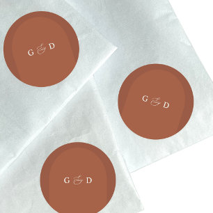 Terracotta Boho Coriander Monogram Elegant Wedding Runder Aufkleber