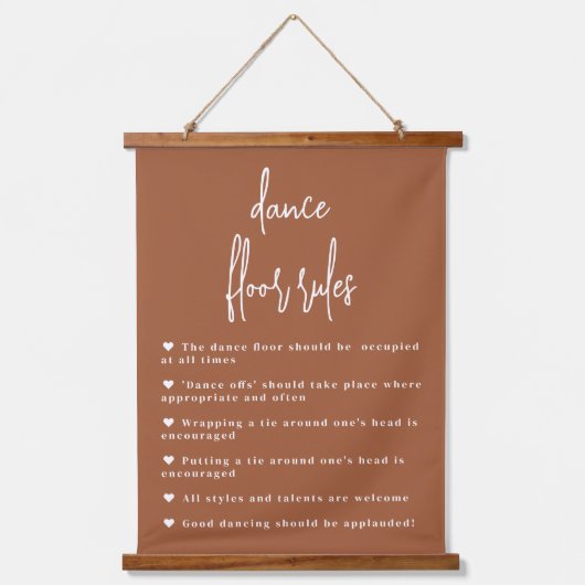 Terracotta Boho Dance Floor Rules - Zeichen Wandteppich Mit Holzrahmen (Vorderseite)