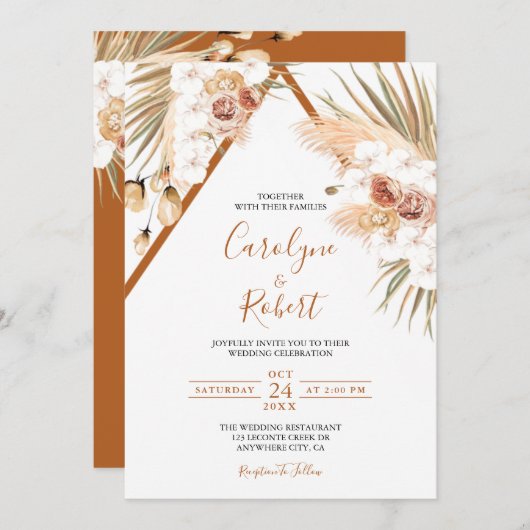 Terracotta Boho Einladung (Vorne/Hinten)