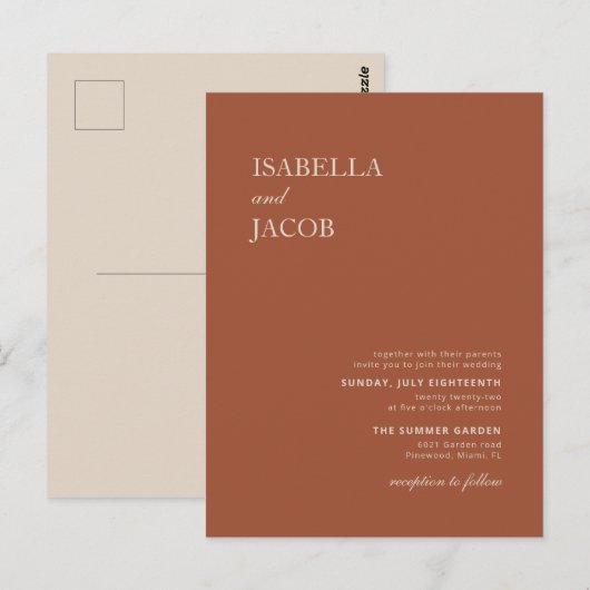 Terracotta Boho Einladung Postkarte (Vorne/Hinten)