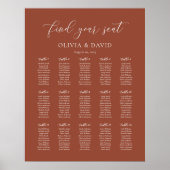 Terracotta Boho Elegant 15 Tabelle Seating Chart Poster (Vorne)