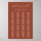 Terracotta Boho Elegant 16 Tabelle Seating Chart Poster (Vorne)