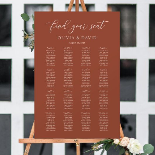 Terracotta Boho Elegant 16 Tabelle Seating Chart Poster