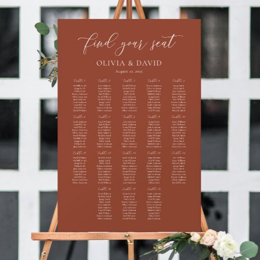 Terracotta Boho Elegant 18 Tische Seating Chart Poster