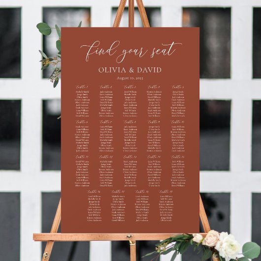 Terracotta Boho Elegant 19 Tische Seating Chart Poster