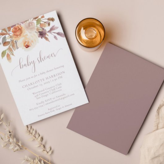 Terracotta Boho Fall Floral | Babydusche Einladung