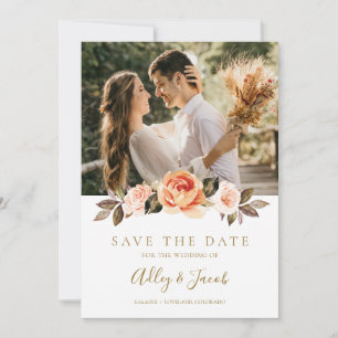Terracotta Boho Fall Floral Burnt Orange Wedge Save The Date