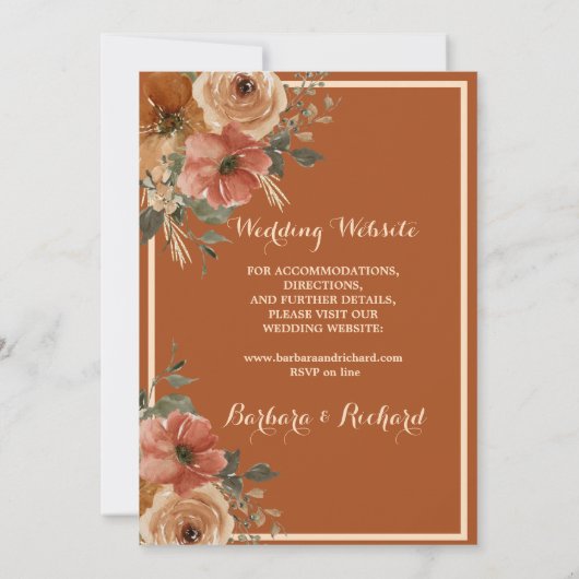 Terracotta Boho Fall Floral Einladung (Rückseite)