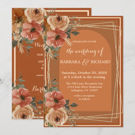Terracotta Boho Fall Floral Einladung (Vorne/Hinten)