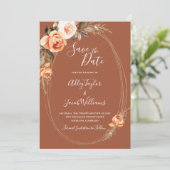 Terracotta Boho Fall Floral Foto Hochzeit Save The Date (Stehend Vorderseite)