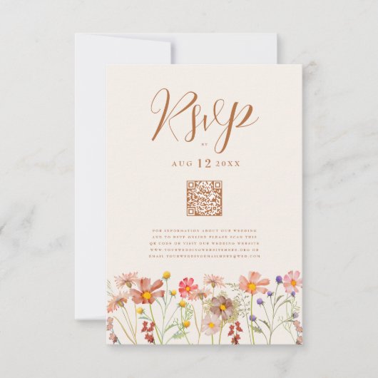 Terracotta Boho Fall Floral Hochzeit QR Code RSVP Karte (Vorderseite)