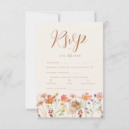 Terracotta Boho Fall Floral RSVP Karte (Vorderseite)
