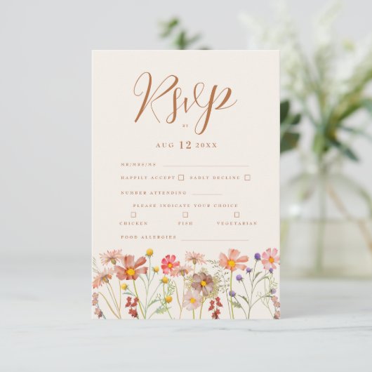Terracotta Boho Fall Floral RSVP Karte (Stehend Vorderseite)