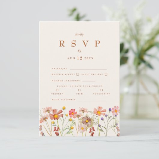 Terracotta Boho Fall Floral RSVP Karte (Stehend Vorderseite)
