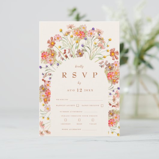 Terracotta Boho Fall Floral RSVP Karte (Stehend Vorderseite)