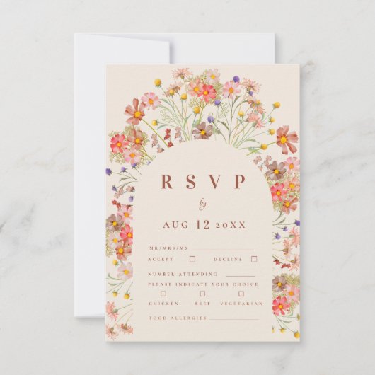 Terracotta Boho Fall Floral RSVP Karte (Vorderseite)
