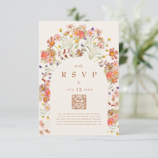 Terracotta Boho Fall Floral RSVP Karte (Stehend Vorderseite)