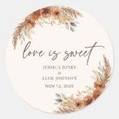 Terracotta Boho Fall Floral Wedding Liebe Runder Aufkleber (Vorderseite)