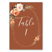 Terracotta Boho Fall Floral Wedge Tischnummer (Vorderseite)