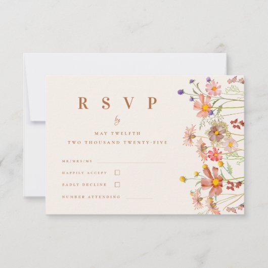 Terracotta Boho Fall Wildblume Floral Wedding RSV RSVP Karte (Vorderseite)