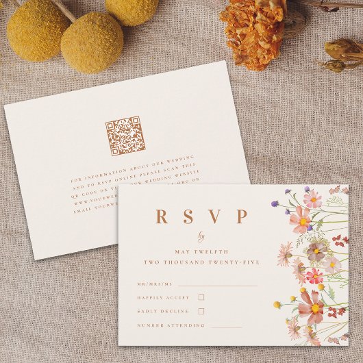 Terracotta Boho Fall Wildblume Hochzeit RSVP Karte