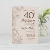 Terracotta Boho Floral 40. Geburtstag Party Einladung (Stehend Vorderseite)