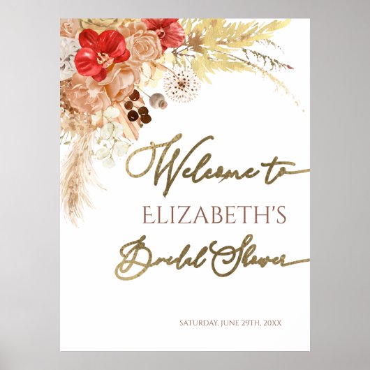 Terracotta Boho Floral Brautparty Begrüßung Poster (Vorne)