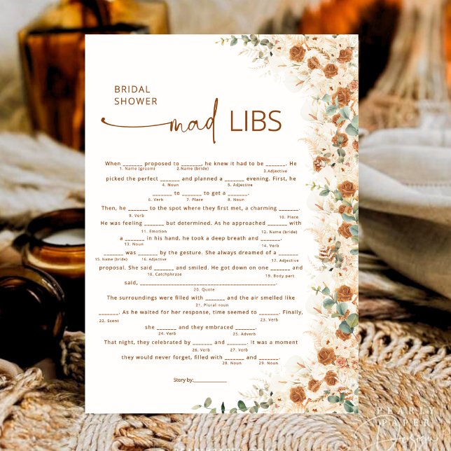 Terracotta Boho Floral Brautparty Mad Libs Game (Von Creator hochgeladen)