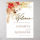 Terracotta Boho Floral Couples Dusche Begrüßungsze Poster (Vorne)