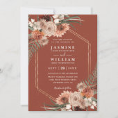 Terracotta Boho Floral Elegant QR Code Wedding Einladung (Vorderseite)