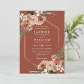 Terracotta Boho Floral Elegant QR Code Wedding Einladung (Stehend Vorderseite)