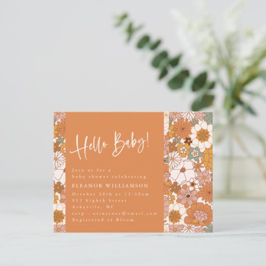 Terracotta Boho Floral Hello Baby Niedliche Dusche Postkarte (Stehend Vorderseite)