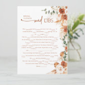 Terracotta Boho Floral Mad Lib Bridal Shower Game (Stehend Vorderseite)