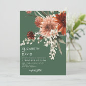 Terracotta Boho Floral Olive Grüne Hochzeit Einladung (Stehend Vorderseite)