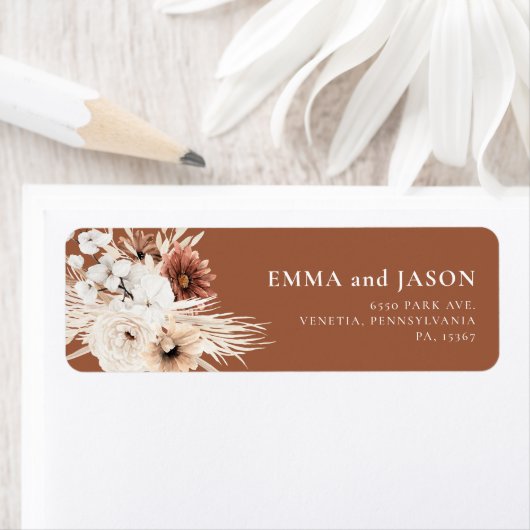 Terracotta Boho Floral Return Label (Insitu)