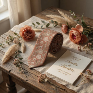 Terracotta Boho Floral Sketch Peony Botanical Krawatte