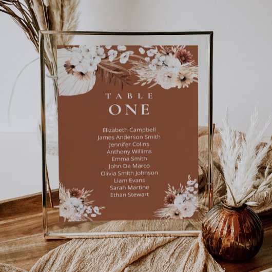 Terracotta Boho Floral Wedding Charts Karte