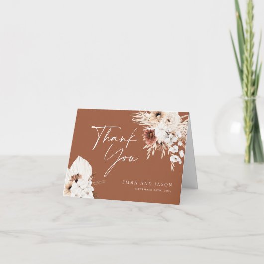 Terracotta Boho Floral Wedding Danke Karte (Vorderseite)