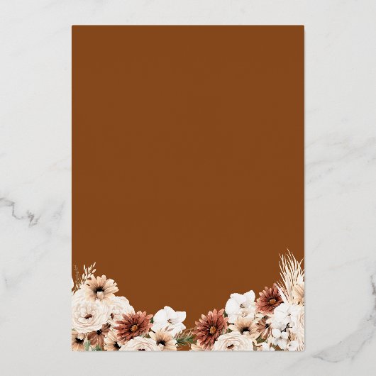 Terracotta Boho Floral Wedding Jubiläum Gold Folieneinladung (Rückseite)