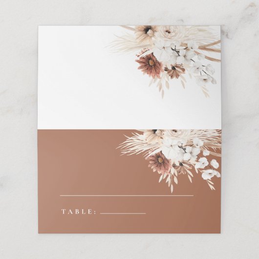 Terracotta Boho Floral Wedding Platzkarten (Außenseite Aufgefaltet)