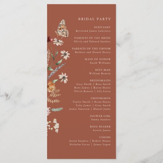 Terracotta Boho Floral Wedding Programm (Rückseite)