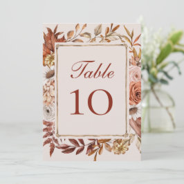 Terracotta Boho Floral Wedding Tischnummer Cards
