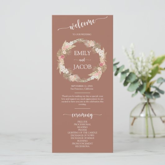 Terracotta Boho Floral Wreath Wedding Flat Program Programm (Stehend Vorderseite)