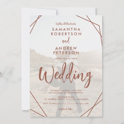 Terracotta boho Frame Foto Skript Qr Code Hochzeit Einladung (Vorderseite)